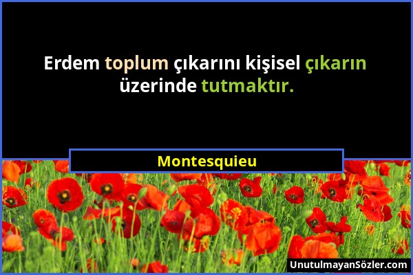 Montesquieu - Erdem toplum çıkarını kişisel çıkarın üzerinde tutmaktır....