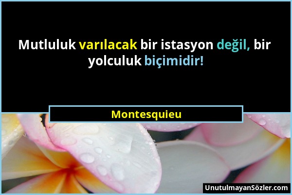 Montesquieu - Mutluluk varılacak bir istasyon değil, bir yolculuk biçimidir!...