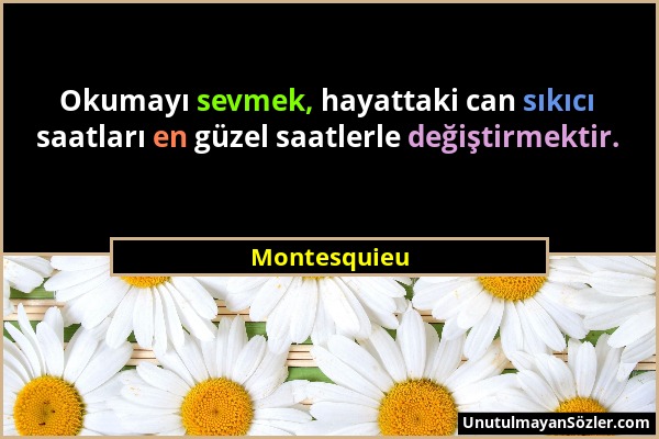 Montesquieu - Okumayı sevmek, hayattaki can sıkıcı saatları en güzel saatlerle değiştirmektir....