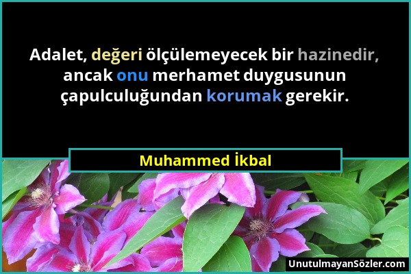 Muhammed İkbal - Adalet, değeri ölçülemeyecek bir hazinedir, ancak onu merhamet duygusunun çapulculuğundan korumak gerekir....