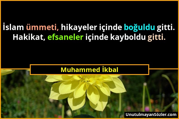 Muhammed İkbal - İslam ümmeti, hikayeler içinde boğuldu gitti. Hakikat, efsaneler içinde kayboldu gitti....