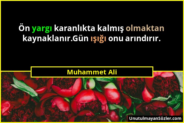 Muhammet Ali - Ön yargı karanlıkta kalmış olmaktan kaynaklanır.Gün ışığı onu arındırır....