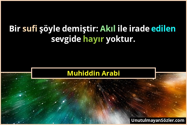 Muhiddin Arabi - Bir sufi şöyle demiştir: Akıl ile irade edilen sevgide hayır yoktur....