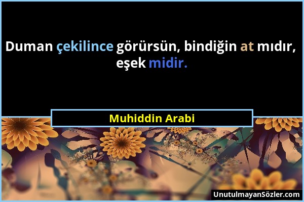 Muhiddin Arabi - Duman çekilince görürsün, bindiğin at mıdır, eşek midir....