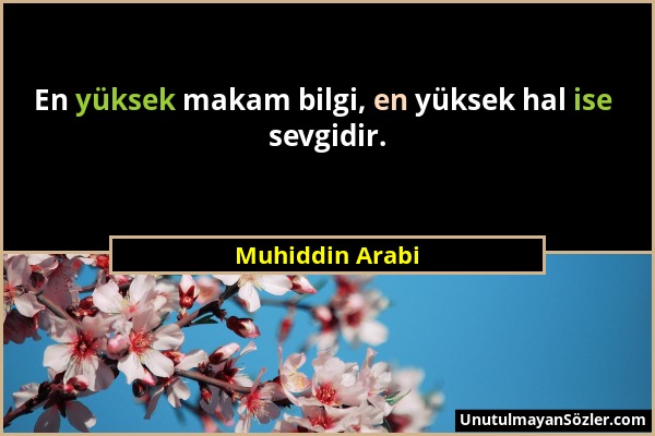 Muhiddin Arabi - En yüksek makam bilgi, en yüksek hal ise sevgidir....