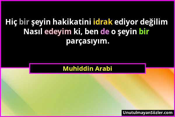 Muhiddin Arabi - Hiç bir şeyin hakikatini idrak ediyor değilim Nasıl edeyim ki, ben de o şeyin bir parçasıyım....