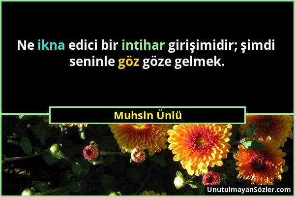 Muhsin Ünlü - Ne ikna edici bir intihar girişimidir; şimdi seninle göz göze gelmek....