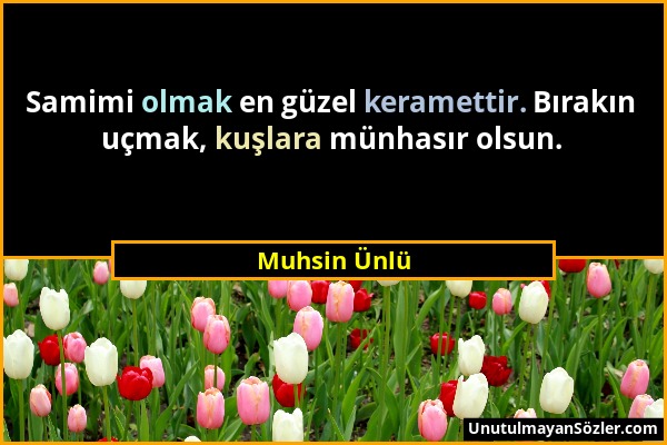 Muhsin Ünlü - Samimi olmak en güzel keramettir. Bırakın uçmak, kuşlara münhasır olsun....