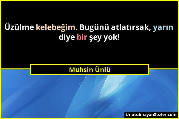 Muhsin Ünlü - Üzülme kelebeğim. Bugünü atlatırsak, yarın diye bir şey yok!...