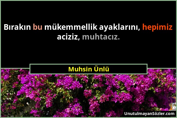 Muhsin Ünlü - Bırakın bu mükemmellik ayaklarını, hepimiz aciziz, muhtacız....