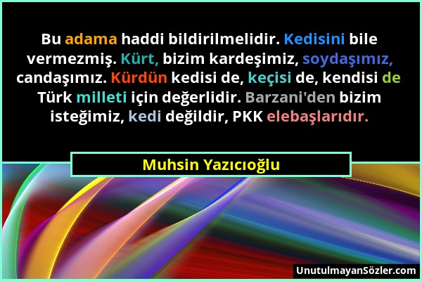 Muhsin Yazıcıoğlu - Bu adama haddi bildirilmelidir. Kedisini bile vermezmiş. Kürt, bizim kardeşimiz, soydaşımız, candaşımız. Kürdün kedisi de, keçisi...