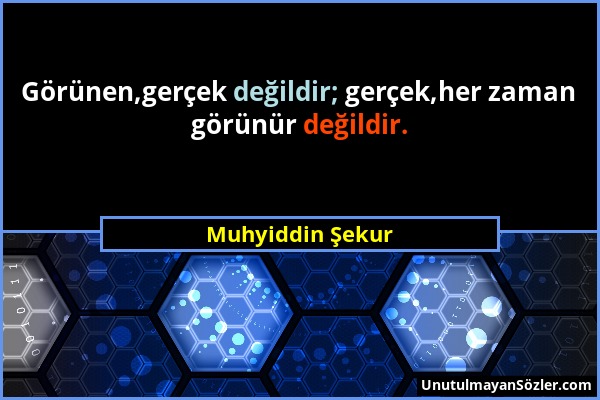 Muhyiddin Şekur - Görünen,gerçek değildir; gerçek,her zaman görünür değildir....