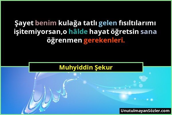 Muhyiddin Şekur - Şayet benim kulağa tatlı gelen fısıltılarımı işitemiyorsan,o hâlde hayat öğretsin sana öğrenmen gerekenleri....