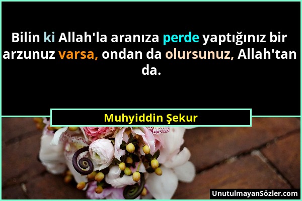 Muhyiddin Şekur - Bilin ki Allah'la aranıza perde yaptığınız bir arzunuz varsa, ondan da olursunuz, Allah'tan da....