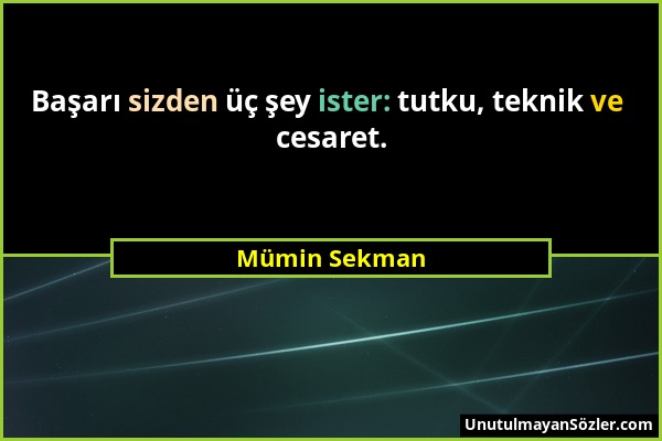 Mümin Sekman - Başarı sizden üç şey ister: tutku, teknik ve cesaret....