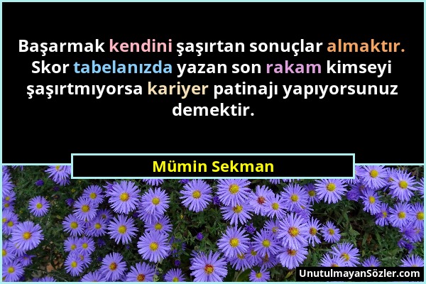 Mümin Sekman - Başarmak kendini şaşırtan sonuçlar almaktır. Skor tabelanızda yazan son rakam kimseyi şaşırtmıyorsa kariyer patinajı yapıyorsunuz demek...