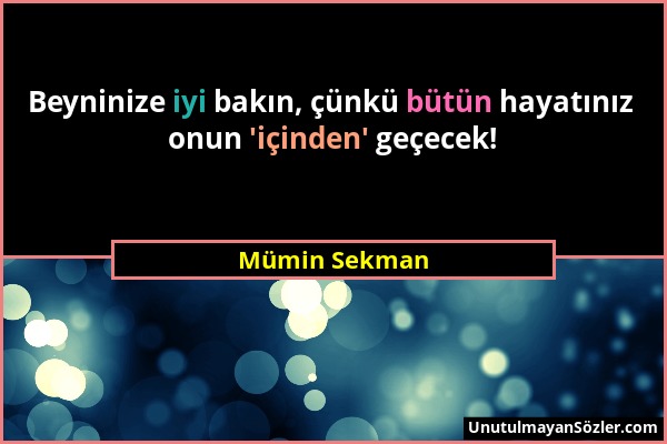 Mümin Sekman - Beyninize iyi bakın, çünkü bütün hayatınız onun 'içinden' geçecek!...