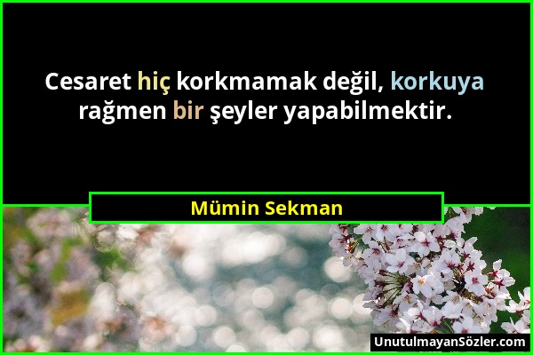 Mümin Sekman - Cesaret hiç korkmamak değil, korkuya rağmen bir şeyler yapabilmektir....