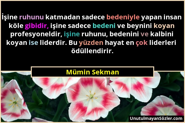 Mümin Sekman - İşine ruhunu katmadan sadece bedeniyle yapan insan köle gibidir, işine sadece bedeni ve beynini koyan profesyoneldir, işine ruhunu, bed...