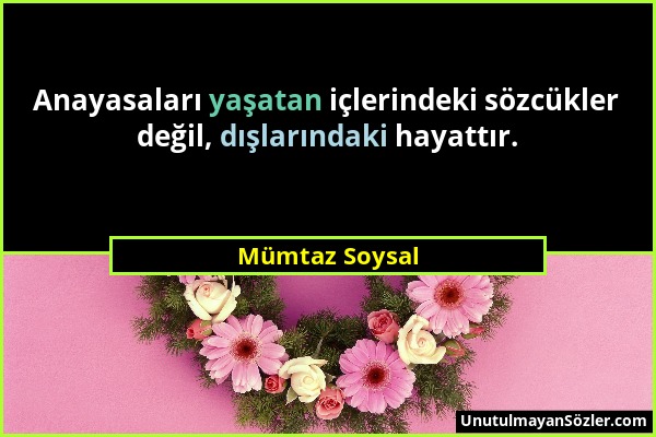 Mümtaz Soysal - Anayasaları yaşatan içlerindeki sözcükler değil, dışlarındaki hayattır....