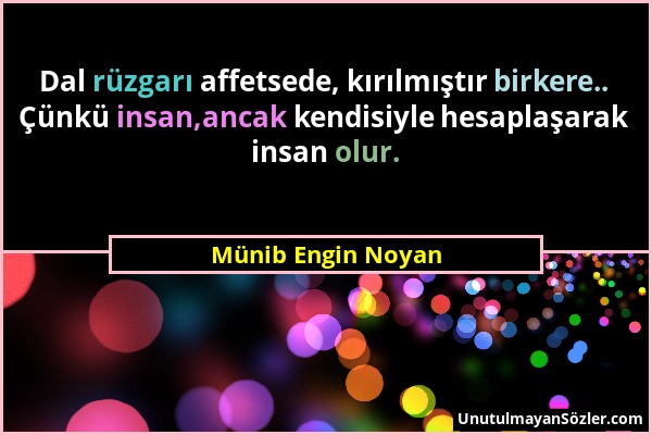 Münib Engin Noyan - Dal rüzgarı affetsede, kırılmıştır birkere.. Çünkü insan,ancak kendisiyle hesaplaşarak insan olur....