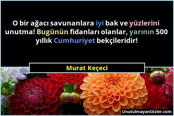 Murat Keçeci - O bir ağacı savunanlara iyi bak ve yüzlerini unutma! Bugünün fidanları olanlar, yarının 500 yıllık Cumhuriyet bekçileridir!...