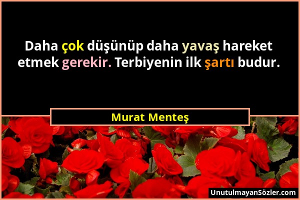 Murat Menteş - Daha çok düşünüp daha yavaş hareket etmek gerekir. Terbiyenin ilk şartı budur....