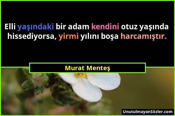 Murat Menteş - Elli yaşındaki bir adam kendini otuz yaşında hissediyorsa, yirmi yılını boşa harcamıştır....