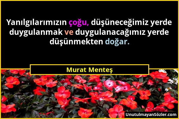Murat Menteş - Yanılgılarımızın çoğu, düşüneceğimiz yerde duygulanmak ve duygulanacağımız yerde düşünmekten doğar....