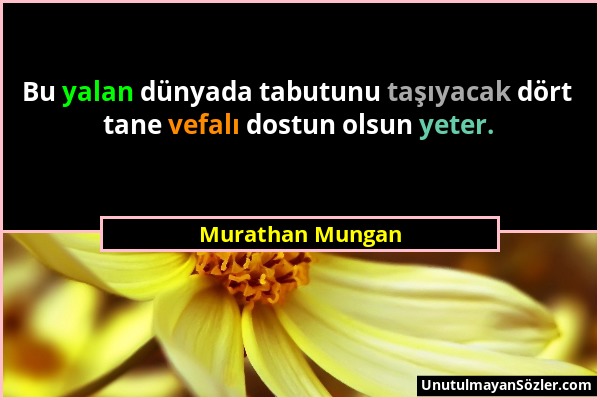 Murathan Mungan - Bu yalan dünyada tabutunu taşıyacak dört tane vefalı dostun olsun yeter....