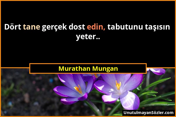 Murathan Mungan - Dört tane gerçek dost edin, tabutunu taşısın yeter.....