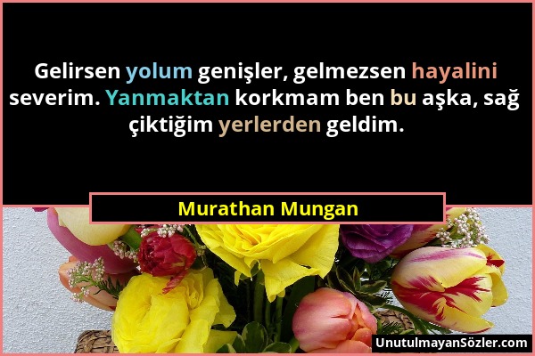 Murathan Mungan - Gelirsen yolum genişler, gelmezsen hayalini severim. Yanmaktan korkmam ben bu aşka, sağ çiktiğim yerlerden geldim....