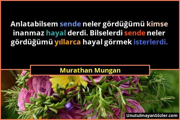 Murathan Mungan - Anlatabilsem sende neler gördüğümü kimse inanmaz hayal derdi. Bilselerdi sende neler gördüğümü yıllarca hayal görmek isterlerdi....