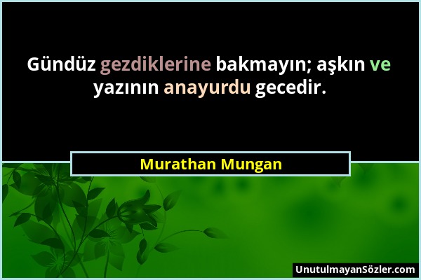 Murathan Mungan - Gündüz gezdiklerine bakmayın; aşkın ve yazının anayurdu gecedir....