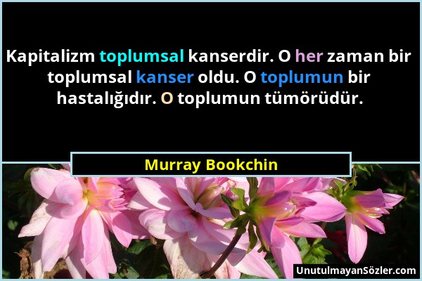 Murray Bookchin - Kapitalizm toplumsal kanserdir. O her zaman bir toplumsal kanser oldu. O toplumun bir hastalığıdır. O toplumun tümörüdür....