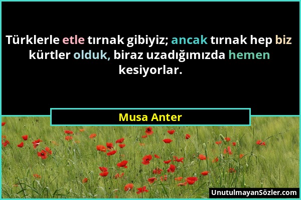 Musa Anter - Türklerle etle tırnak gibiyiz; ancak tırnak hep biz kürtler olduk, biraz uzadığımızda hemen kesiyorlar....