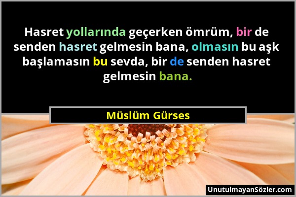 Müslüm Gürses - Hasret yollarında geçerken ömrüm, bir de senden hasret gelmesin bana, olmasın bu aşk başlamasın bu sevda, bir de senden hasret gelmesi...