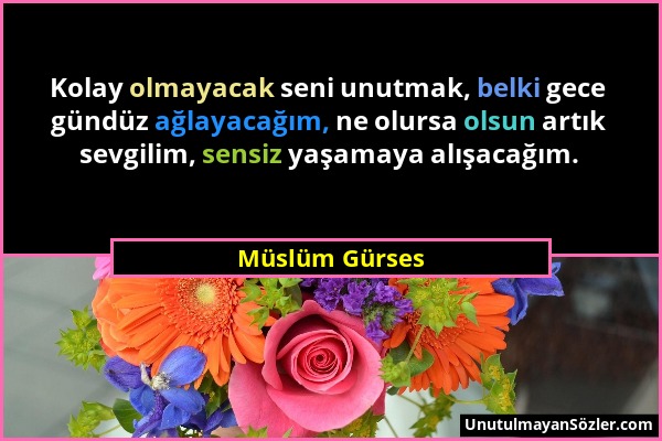 Müslüm Gürses - Kolay olmayacak seni unutmak, belki gece gündüz ağlayacağım, ne olursa olsun artık sevgilim, sensiz yaşamaya alışacağım....