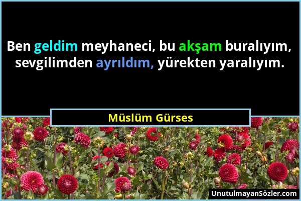 Müslüm Gürses - Ben geldim meyhaneci, bu akşam buralıyım, sevgilimden ayrıldım, yürekten yaralıyım....