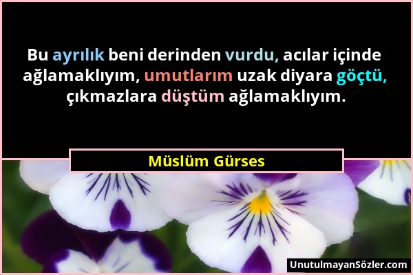 Müslüm Gürses - Bu ayrılık beni derinden vurdu, acılar içinde ağlamaklıyım, umutlarım uzak diyara göçtü, çıkmazlara düştüm ağlamaklıyım....