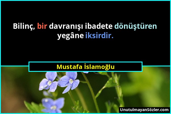 Mustafa İslamoğlu - Bilinç, bir davranışı ibadete dönüştüren yegâne iksirdir....