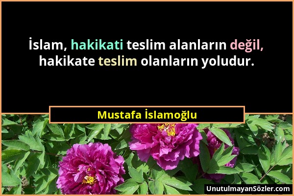 Mustafa İslamoğlu - İslam, hakikati teslim alanların değil, hakikate teslim olanların yoludur....