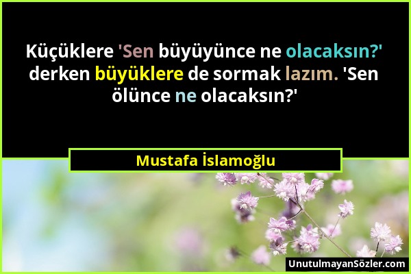 Mustafa İslamoğlu - Küçüklere 'Sen büyüyünce ne olacaksın?' derken büyüklere de sormak lazım. 'Sen ölünce ne olacaksın?'...