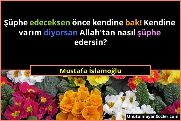 Mustafa İslamoğlu - Şüphe edeceksen önce kendine bak! Kendine varım diyorsan Allah'tan nasıl şüphe edersin?...