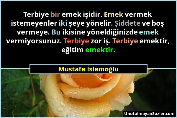 Mustafa İslamoğlu - Terbiye bir emek işidir. Emek vermek istemeyenler iki şeye yönelir. Şiddete ve boş vermeye. Bu ikisine yöneldiğinizde emek vermiyo...