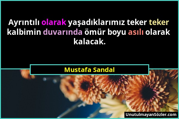 Mustafa Sandal - Ayrıntılı olarak yaşadıklarımız teker teker kalbimin duvarında ömür boyu asılı olarak kalacak....