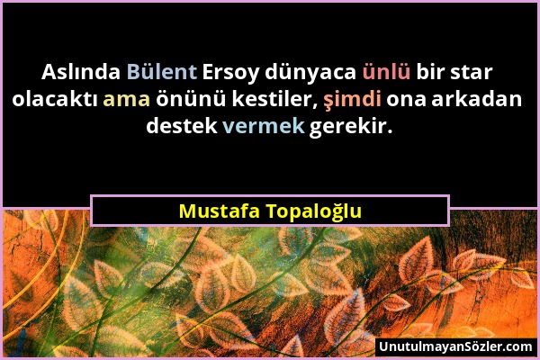 Mustafa Topaloğlu - Aslında Bülent Ersoy dünyaca ünlü bir star olacaktı ama önünü kestiler, şimdi ona arkadan destek vermek gerekir....