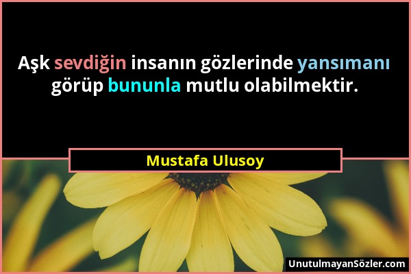 Mustafa Ulusoy - Aşk sevdiğin insanın gözlerinde yansımanı görüp bununla mutlu olabilmektir....
