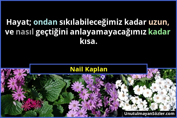 Nail Kaplan - Hayat; ondan sıkılabileceğimiz kadar uzun, ve nasıl geçtiğini anlayamayacağımız kadar kısa....