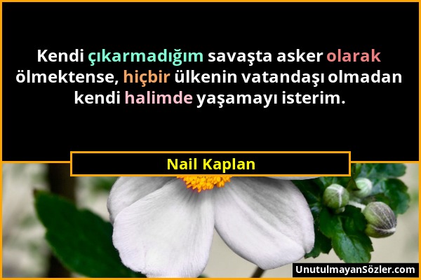 Nail Kaplan - Kendi çıkarmadığım savaşta asker olarak ölmektense, hiçbir ülkenin vatandaşı olmadan kendi halimde yaşamayı isterim....